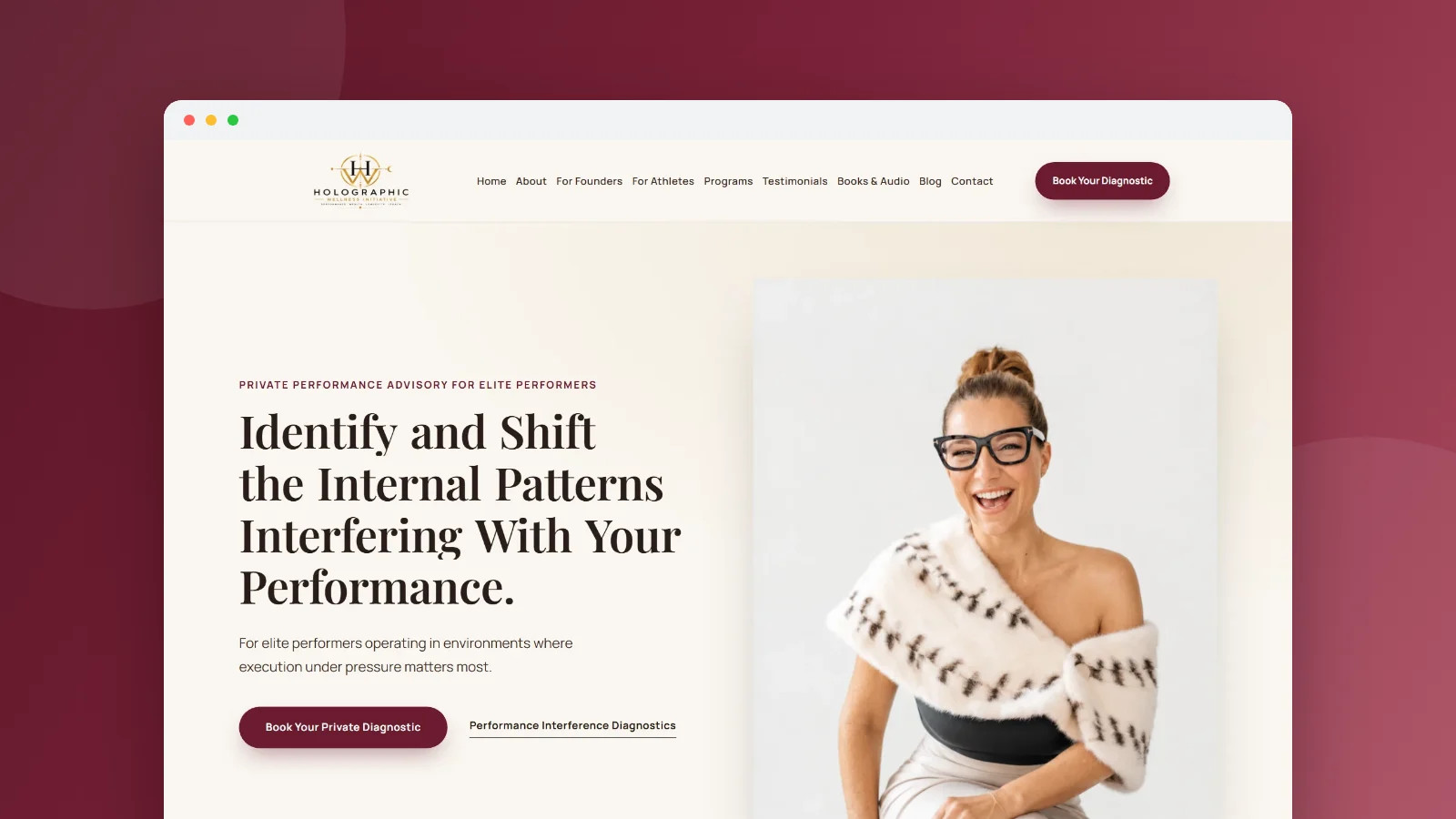 Wendy Paquette website homepage in a browser window: Identify and Shift the Internal Patterns Interfering With Your Performance
